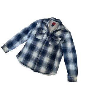 VTG Men's Big Mac Work Wear Blue Plaid Sherpa Faux Fur Lined Shirt Jacket Snap M
